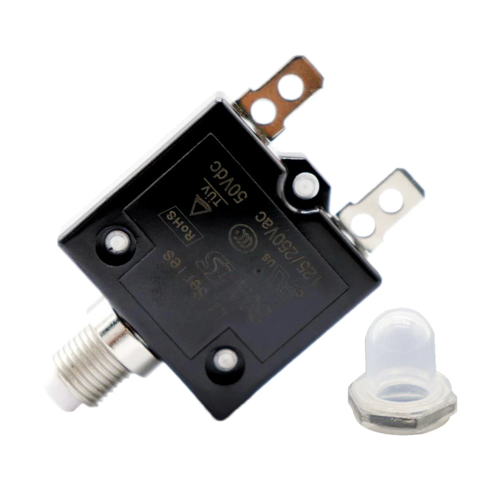 30 Amp Push Button Circuit Breakers with Waterproof Button Transparent Cover, DC 50V AC 125-250V