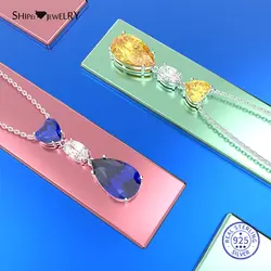 Shipei 100% стерлингового серебра 925 пробы ювелирные изделия из белого золота Сапфир капли воды ожерелье свадебное ожерелье для женщин подарок