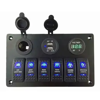 

Waterproof 6 Gang LED Rocker Switch Panel Electrical Circuit Breaker Marine Boat Overload Protection Anti-corrosion
