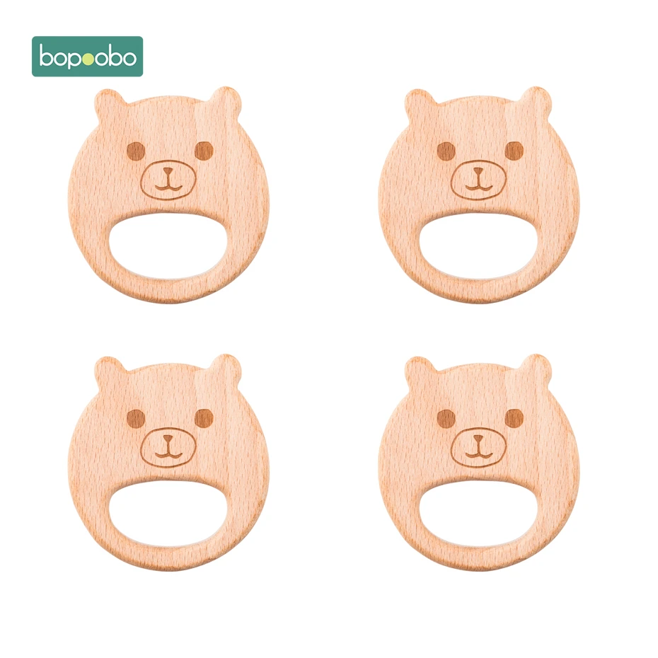 Bopoobo 5 шт. пищевой прорезыватель из буковой древесины с принтом медведя для кормления подарки для 0-12 месяцев Прорезыватель игрушки Детские Товары для новорожденных