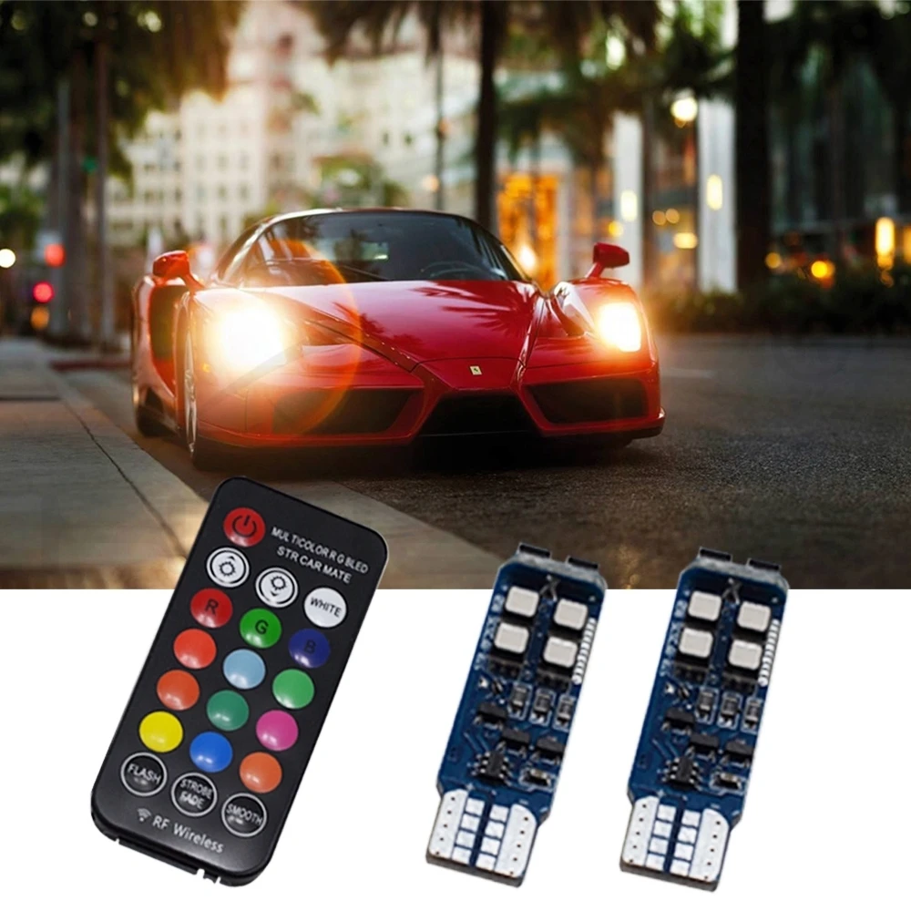 Hviero T10 W5W RF Control RGB Led Reading Light RGB T10 LED 194 168 Car Clearance Light License Plate Light Position Light 12V