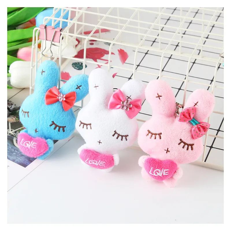 Cute Love Heart Rabbit Plush Keychain Toys White Pink Blue Bunny Rabbits Peluche Dolls Key Bag Pendants Wedding Party Gift 10pcs  (2)