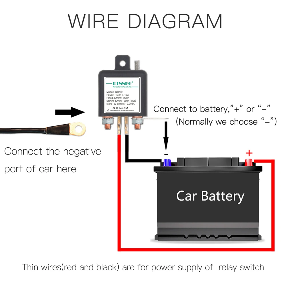 KTNNKG12V200A CarMotorcycle Battery Switches Wireless Remote Control Disconnect  Cut Off Isolator To Prevent Leakage Electricity