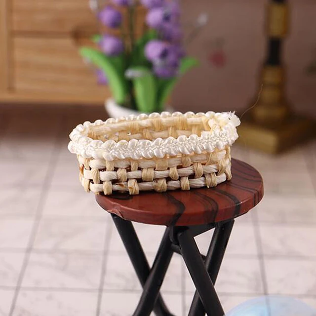 Mini 1/12 Cute Dollhouse Rattan Frame Hand-woven Vegetable Food Basket Dolls Miniature Decoration 2