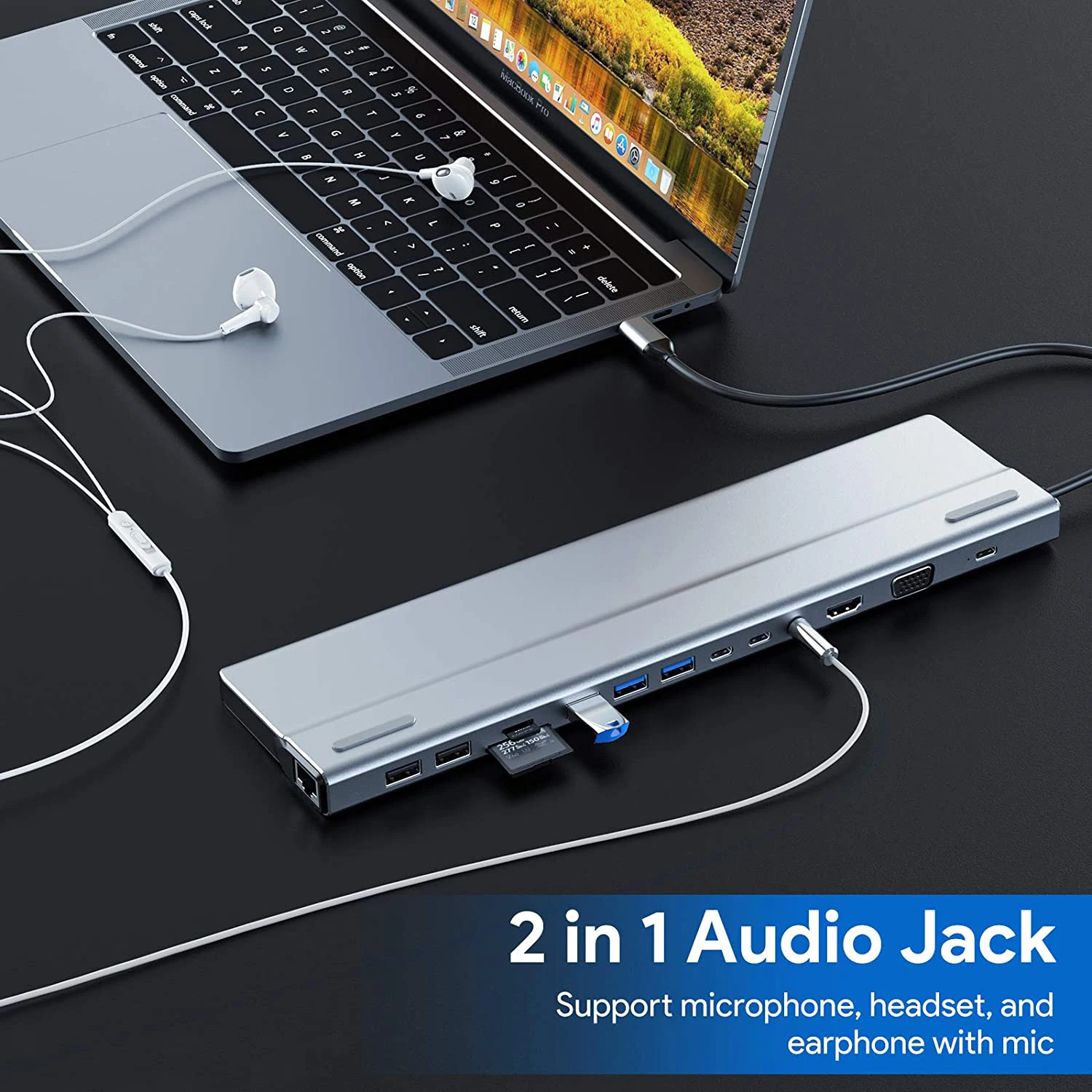 USB C Hub 14-in-1 USB C Adapter mit 4K HDMI VGA USB-C Thunderbolt 3 Gigabit Ethernet Audio SD/TF für MacBook Dockingstation_voghion.com