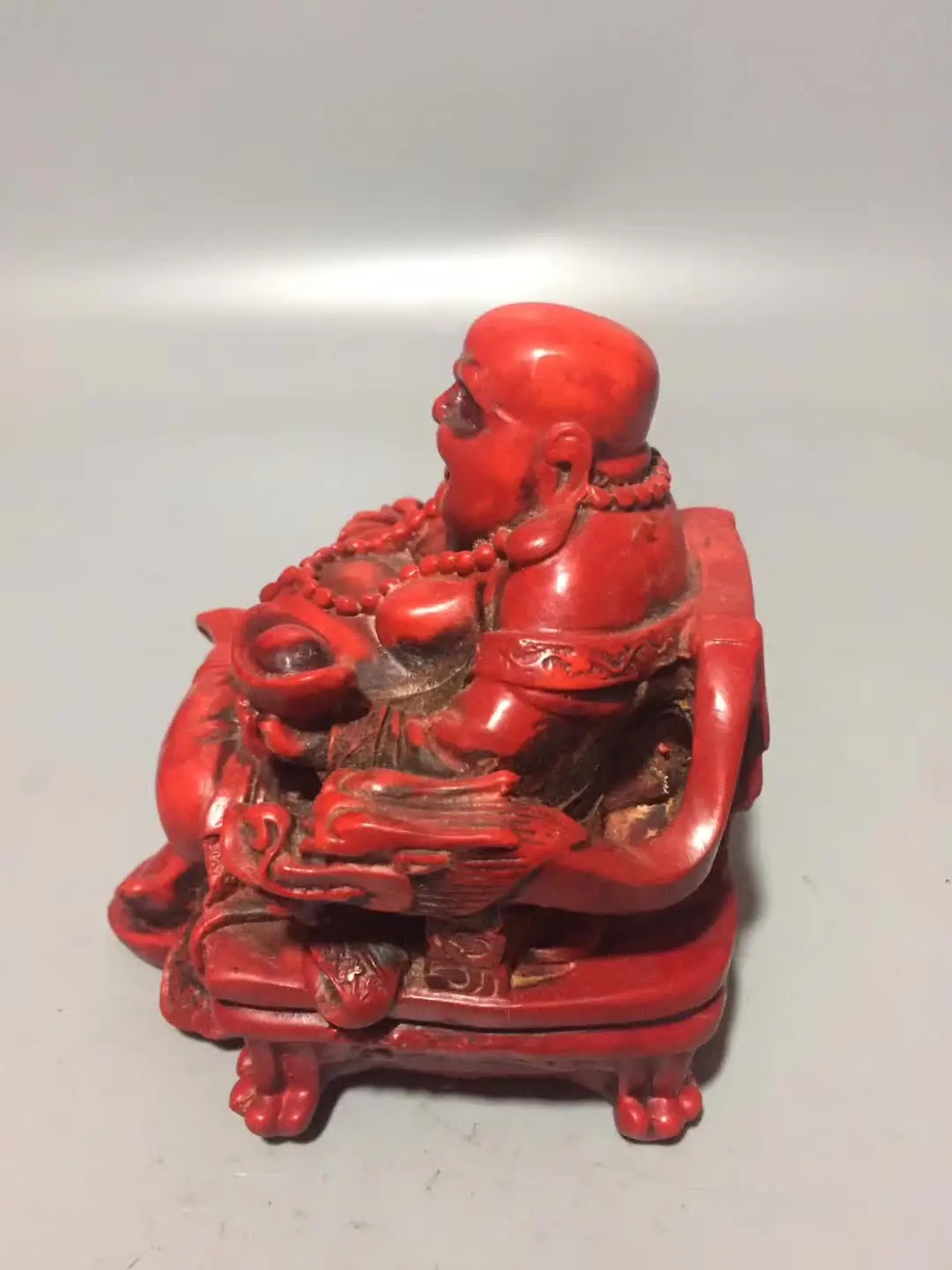 Китайская Красная Коралловая резная статуя Будды Maitreya счастливая Будда со