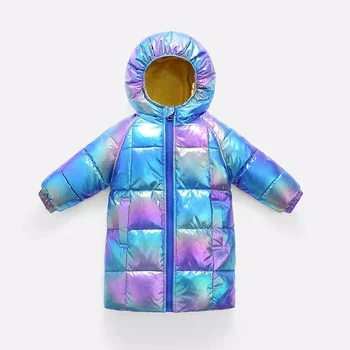 

Kids Girl Winter 2020 New Colorful Bright Face Children's Long Jacket Warm Down Coat Long Hooded Cotton Coat for Boys and Girls