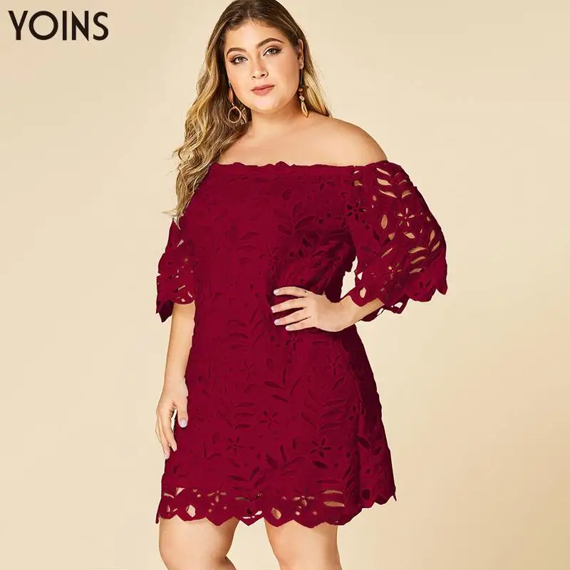 Женское кружевное платье YOINS Белое Облегающее большого размера с открытыми