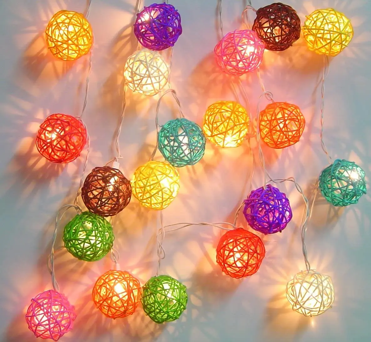 Red  Rattan Ball String Lights String Lights Fairy Home Decor Party 