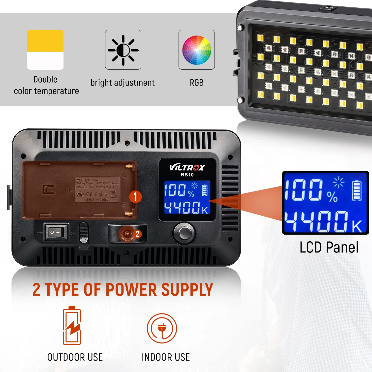  VILTROX RB10 RGB LED Video Light Full Color+Battery+Charger2500-8500KDimmable Atmosphere light for 