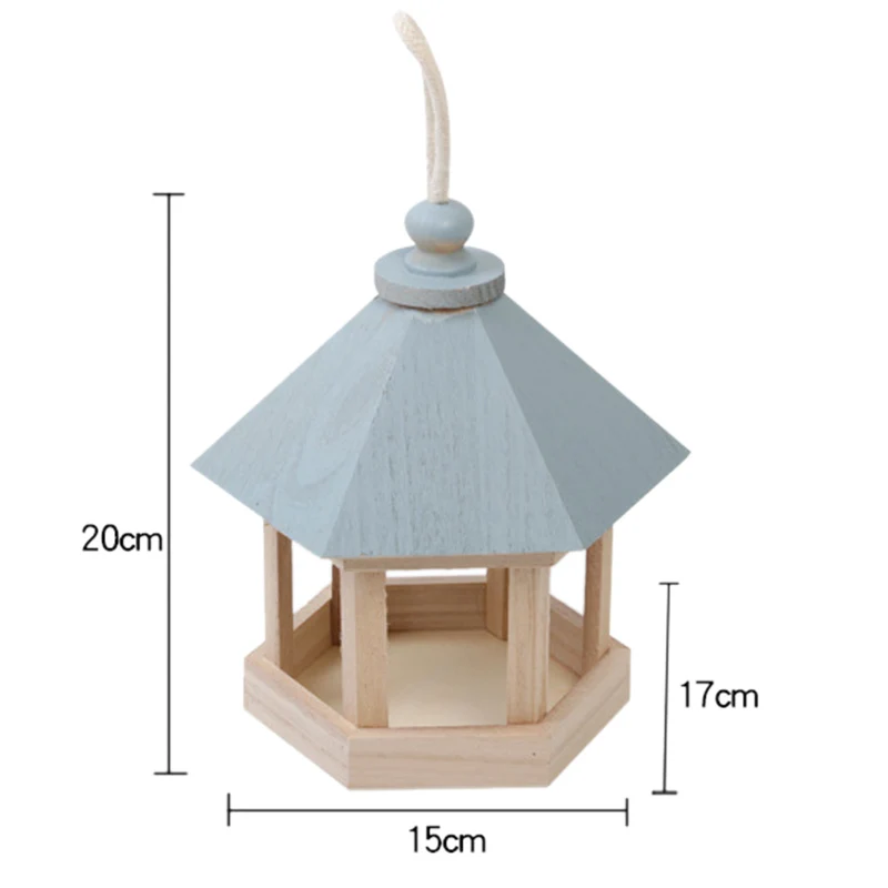 Подвесной деревянный кормушка для птиц, шестигранная крыша, садовое дерево, патио, Декор, деревянные принадлежности для птиц