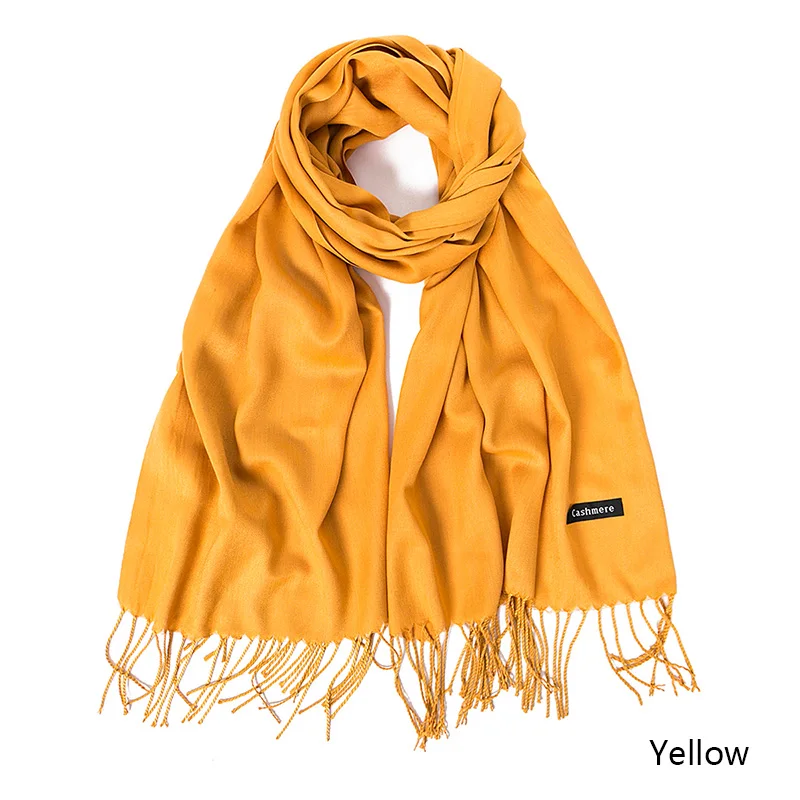 Yellow Зимний шарф для женщин, теплый модный женский шарф, тонкие мягкие шали, одеяло, кашемировый платок на голову, Дамская Пашмина бандана - Цвет: Yellow