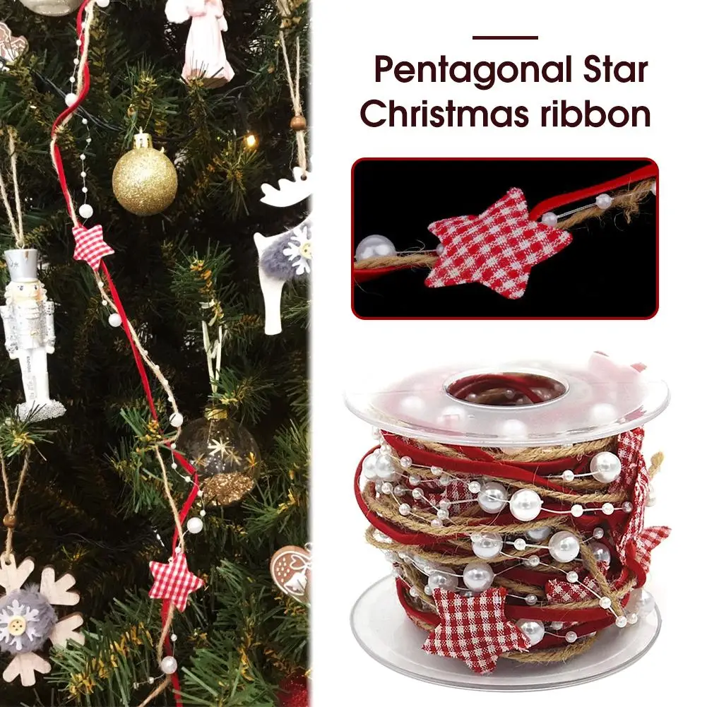 Christmas Handmade Pentagonal Star Chain Ribbon Gift Wrapping DIY Christmas Tree Decorative Pentagram Festive Party Supplies