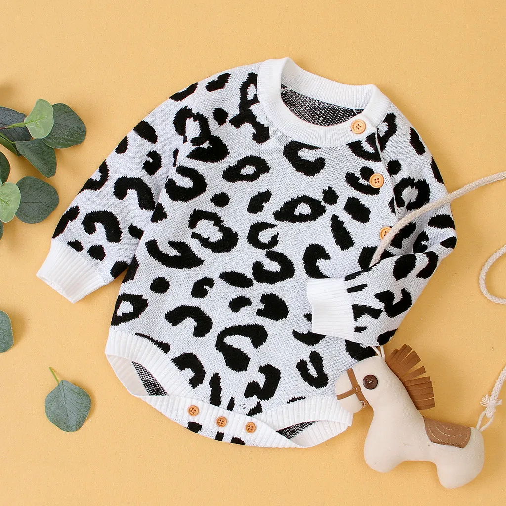 Newborn Toddler Baby Girls Boys Winter Romper Warm Knit Leopard Sweater Coats New Children's Clothing Детская Одежда#Y5