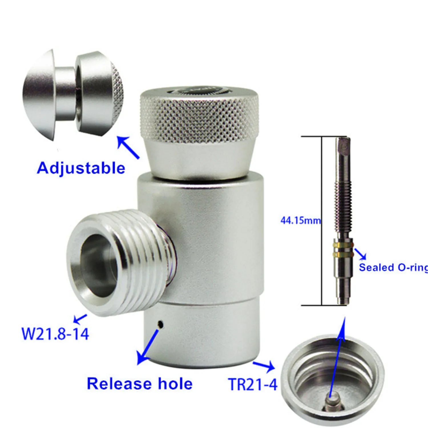 Metall CO2 Zylinder Nachfüllung Adapter W21.8-14 Innengewinde TR21-4,Silber Metall CO2 Zylinder Nachfüllung Adapter W21.8-14 Innengewinde TR21-4,Silber