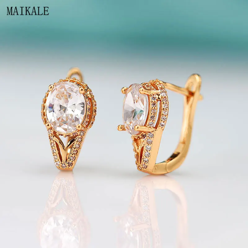 Женские серьги гвоздики с фианитом MAIKALE изысканные из фианита клипса