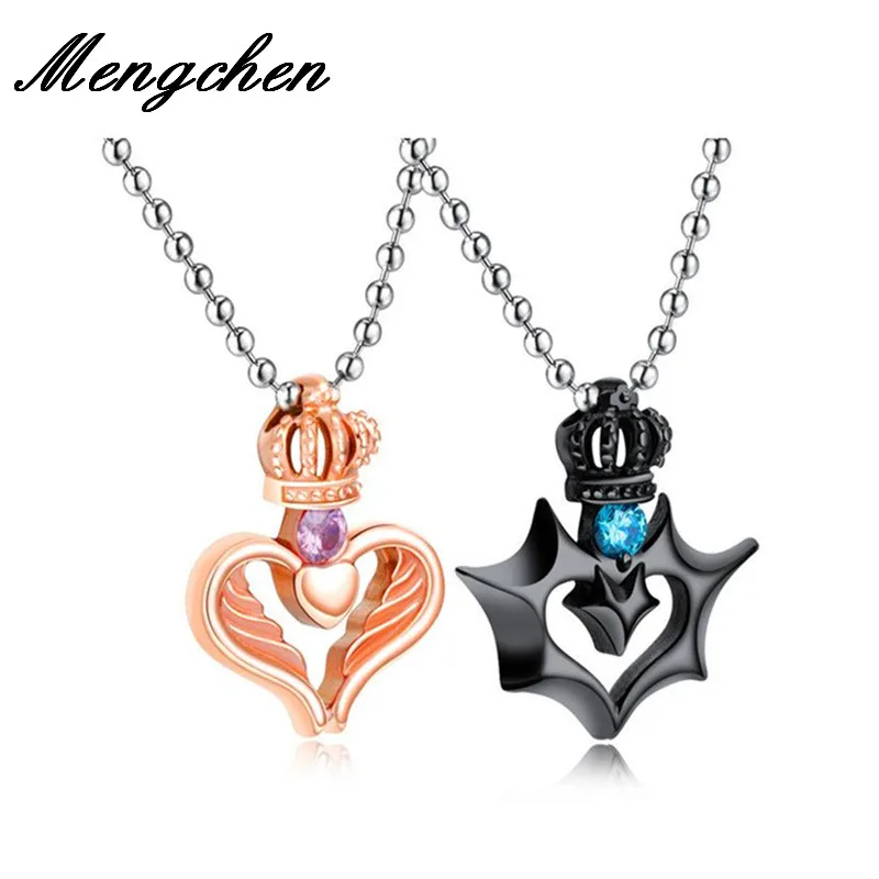 

Hollow Out Heart Pendant Couple Necklace Her King & His Queen Titanium Steel Necklace for Couple Gift