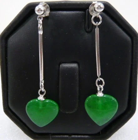 Милые дамы зеленое сердце натуральный нефрит серьги-кольца, модные ювелирные украшения