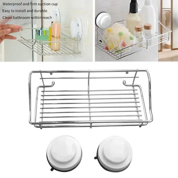 

Storage Basket No Drilling Organizer Waterproof For Shampoo Wall Mounted Bathroom Shelf Shower Rack Iron With Suction Cup