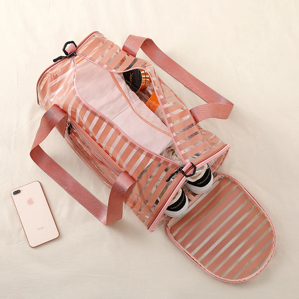PVC Clear Gym Bag Swimming Waterproof Strip Bags Round Sports For Women Men Transparent Swim Beach Pool Bag Fitness Bag XA234A