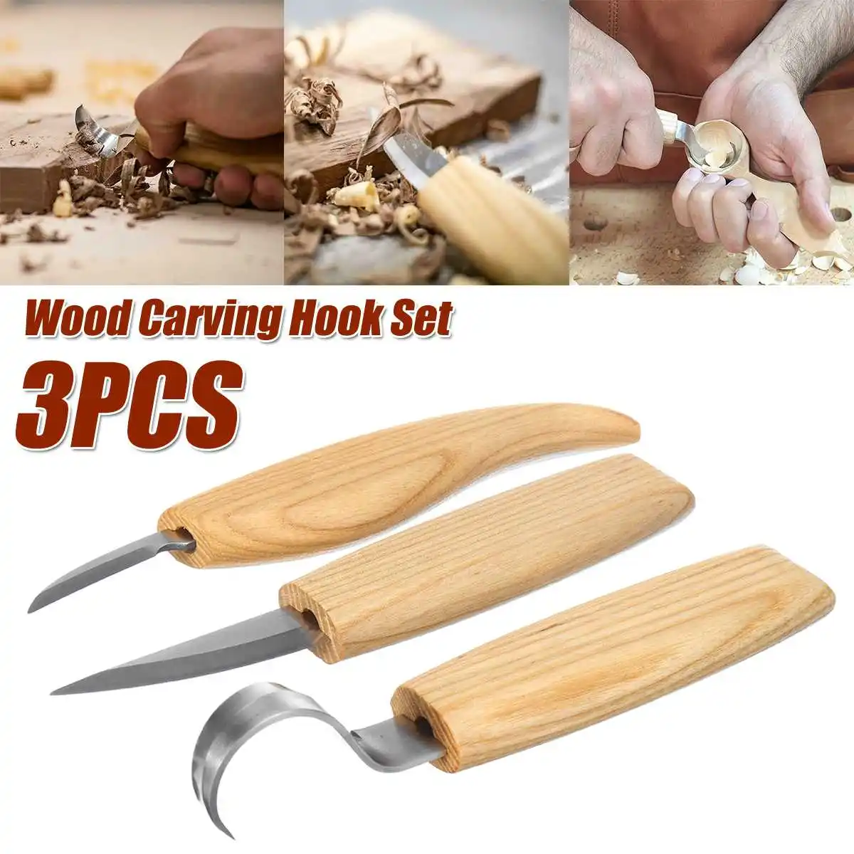 

Doersupp 3Pcs Wood Carving Knife Chisel Woodworking Cutter Woodcarving CutterHand Tool Set High Strength Hooked Whittling Cutter