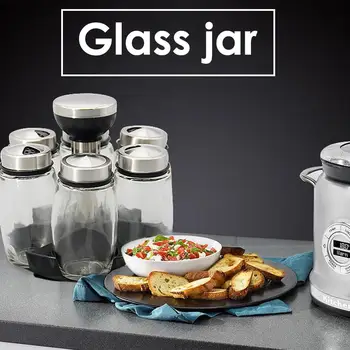 

Kitchen Seasoning Tank Rotating Seasoning Box Glass Bottle Stainless Steel Seasoning Jar Set Kitchen Tools