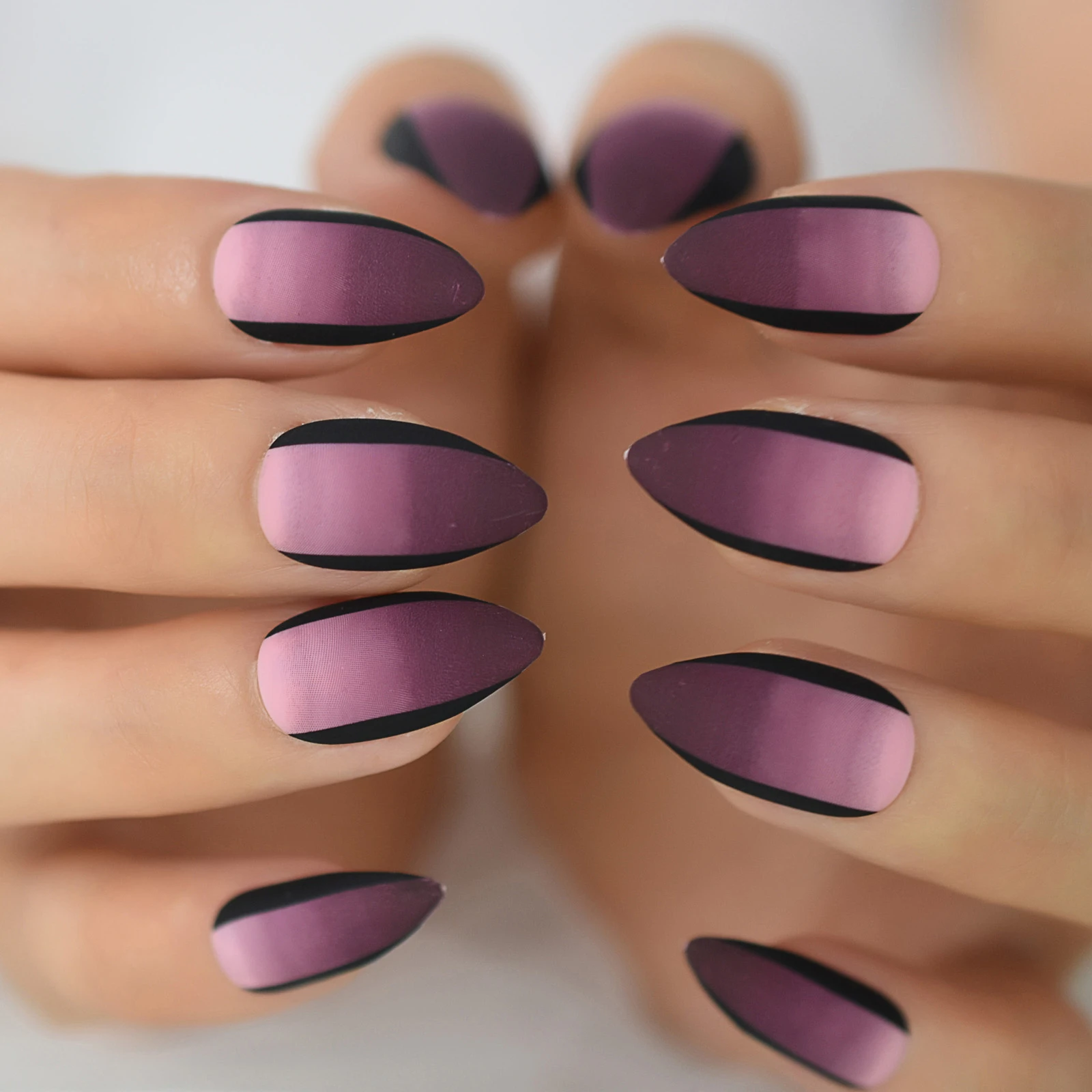 Stiletto uñas postizas de almendro, Kit de puntas de uñas acrílicas, color  morado y oscuro|Uñas postizas| - AliExpress