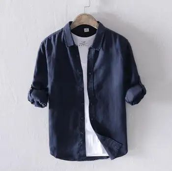 

2018 new pure linen sleeve shirt loose cotton and linen shirt men kw238-1-14