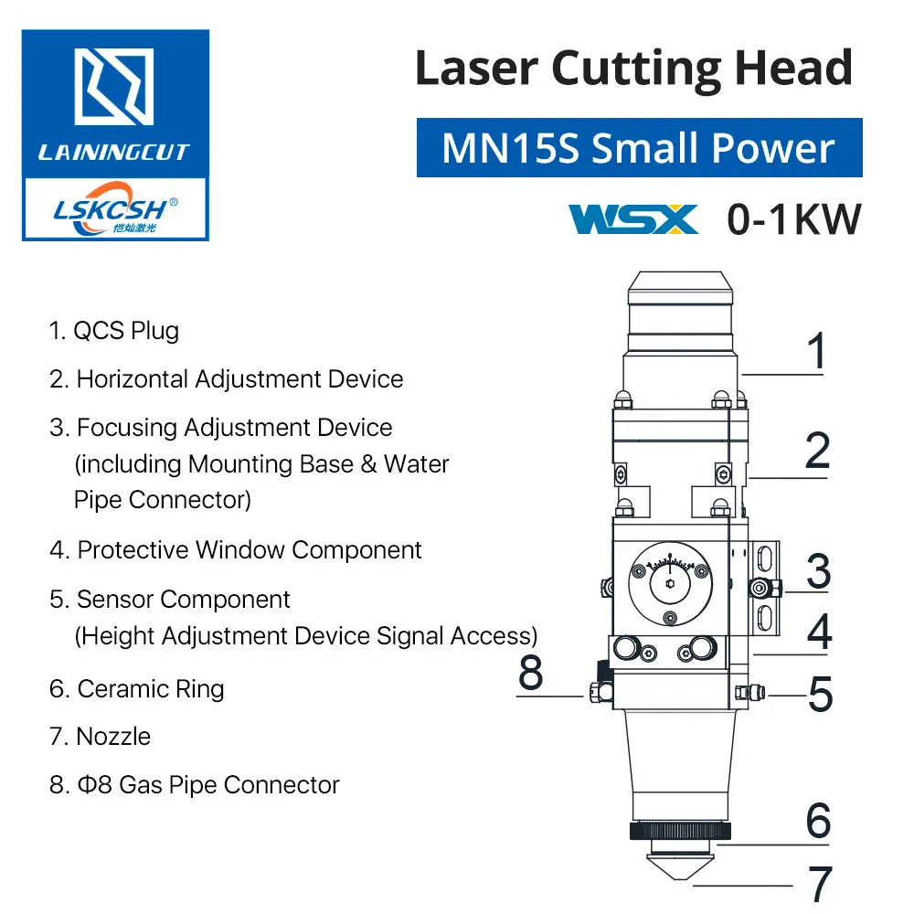 LSKCSH WSX 0-1KW MN15S маленькая мощность волоконная Лазерная режущая головка Максимальная мощность лазера 1000 Вт для WSX резки металла