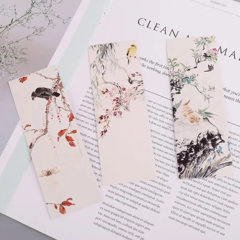 30pcs/set Flowers Birds Bookmarks Chinese Style Paper Page Notes Label Message Card Book Marker School Supplies Stationery