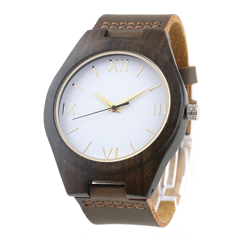 

Мужские наручные часы ручной работы, с белым медным циферблатом и деревянным ремешком черного цвета, Прямая поставка