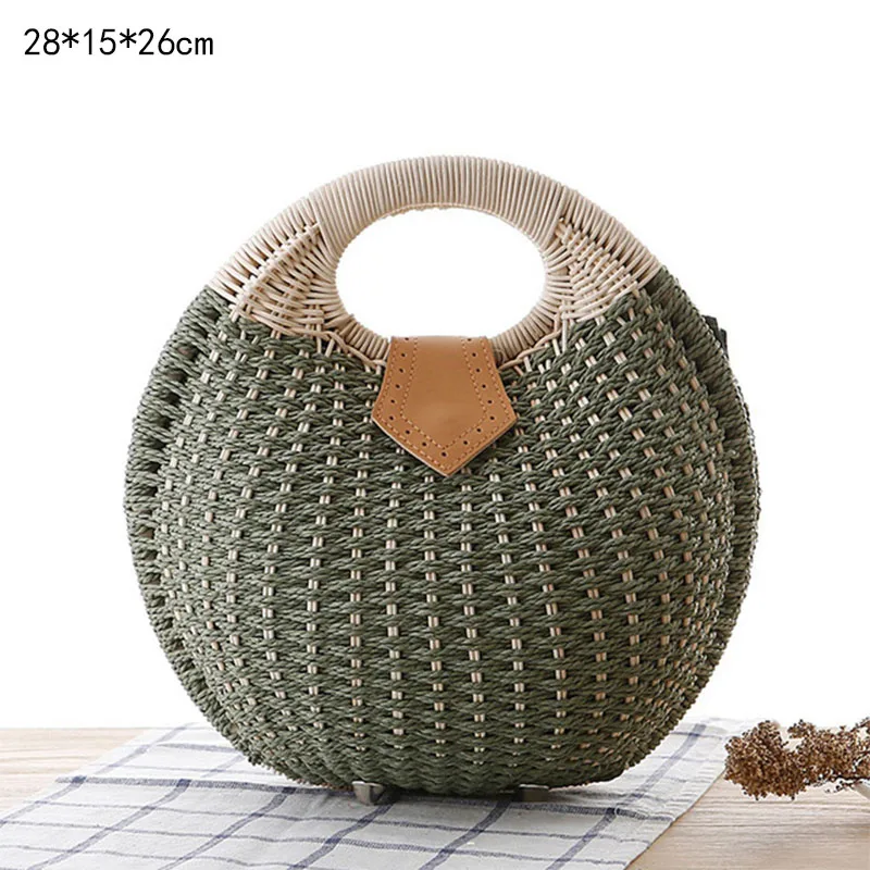 Saco de palha redonda tecido rattan saco
