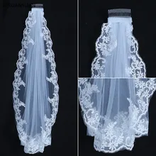 Вуаль для свадьбы, кружевная кромка, белая и слоновая кость, Соборная свадебная фата, Длинная фата невесты с гребнем, популярные свадебные аксессуары