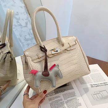 

Vintage Lock Handbag PU Crocodile Pattern Large Capacity Ladies Bag 2020 New Autumn And Winter Shoulder Bags For Women