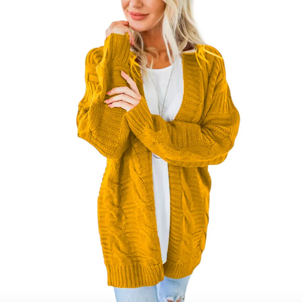 Laamei открытый передний кардиган свитера Зимний вязаный свитер для женщин длинный рукав трикотаж для девочек Повседневная Верхняя одежда Femme Топ - Цвет: Цвет: желтый