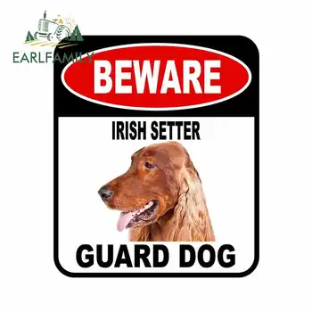 

EARLFAMILY 13cm x 11cm BEWARE IRISH SETTER GUARD DOG Car Sticker Cover Scratches Composite Sign Pet Dog Decal