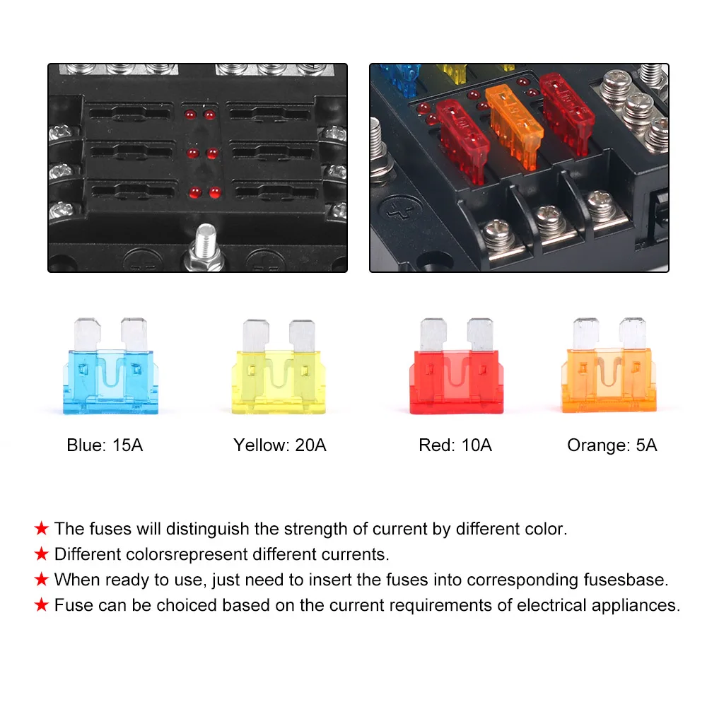6-Way or 12-Way Car Boat Blade Fuse Box Block Holder LED Indicator 12V 32V Auto Marine Waterproof Power Distribution Panel Board fuse box holder fuse holder fuse box marine fuse block power distribution block