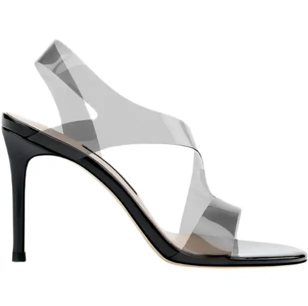 

Drop Shipping Candy Color Red Yellow Black Pink Nude White TPU High Heel Sandals Woman Cuts Out Slip On Casual Peep Toe Sandals