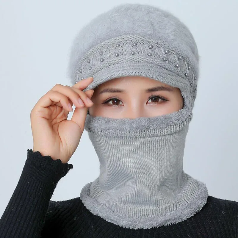 Зимние трикотажные изделия шарф женский Skullies вязаные шапочки зимние, шапки для женщин теплая маска Балаклава Толстая шерстяная Круглая Шапочка шляпа подарок матери