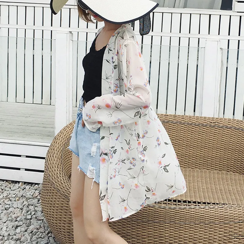 

2019 Summer Cardigan Women Sun Protection Long Shirts Floral Print feminino Outerwear Autumn Long Sleeve Basic Elegant