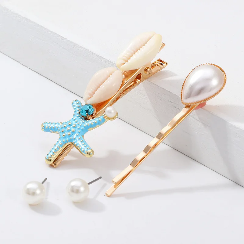Fashion Pearl Sea Shell Conch Hair Clip For Women Girl Bridal Metal HairPin Barrette Hair Accessories Jewelry Ocean Series