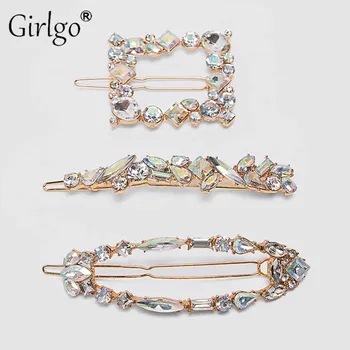

Girlgo ZA Bohemian Fashion Crystal Shiny Hair Clip For Women Korean Geometric Elegant Barrettes Jewelry Girlfriend Gifts Bijoux