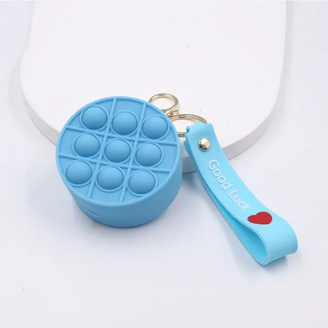 New Popit Mini Money Wallet Fingertip Toys Push Bubble Popite Pendant Bag Hot Sale Adult Decompression Toys Children Anti-Stress Blue circle