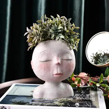 

Cartoon Head Statue Vase Flower Pot Doll Shape Sculpture Resin Portrait Flower Pot Art Vase Home Decor Succulent Head Shape Vase