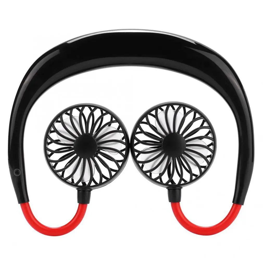 

Small Neck Band Portable Mini Air Fan With Dual Fan USB rechargeable Cooler Fan Lazy Fan