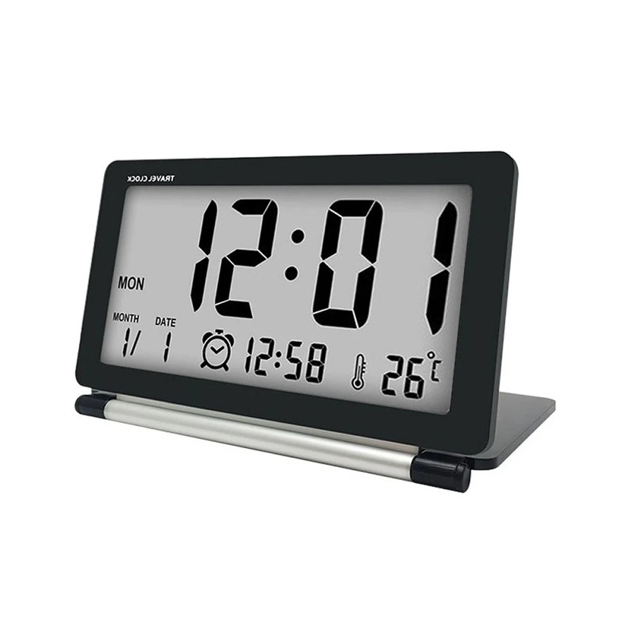 Folding LCD Digital Weather Station Desk Temperature Travel Bedside Alarm Clock