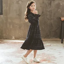 Новое осеннее платье для девочек, детское Хлопковое платье в клетку, красивое платье принцессы для малышей