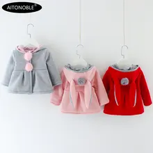 Aitonoble/Новое Детское хлопковое пальто; пальто для девочек; пальто принцессы для маленьких девочек; куртка с капюшоном и заячьими ушками; повседневная верхняя одежда; сезон зима-весна