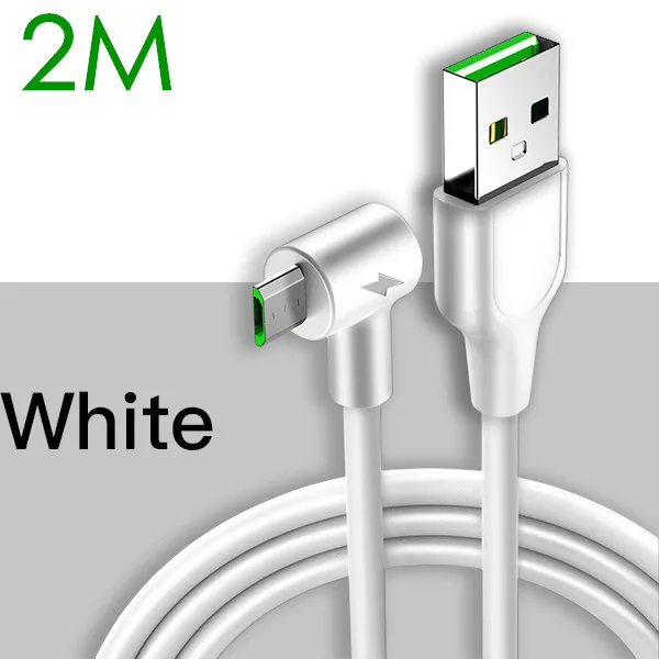 2M White Cable ACCEZZ 90 градусов 3 А микро USB кабель для быстрой зарядки Microusb кабель для синхронизации данных для мобильного телефона samsung Xiaomi huawei Android 1 м 2 м - Цвет: 2M White Cable