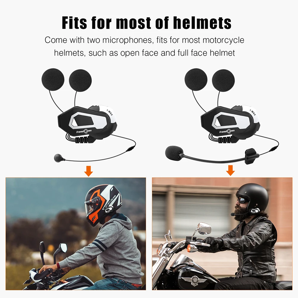 Freedconn T-MAX Waterproof Motorcycle Helmet 6Riders 1000M Group Talking Buletooth Intercom Headsets FM Radio TMAX Interphone